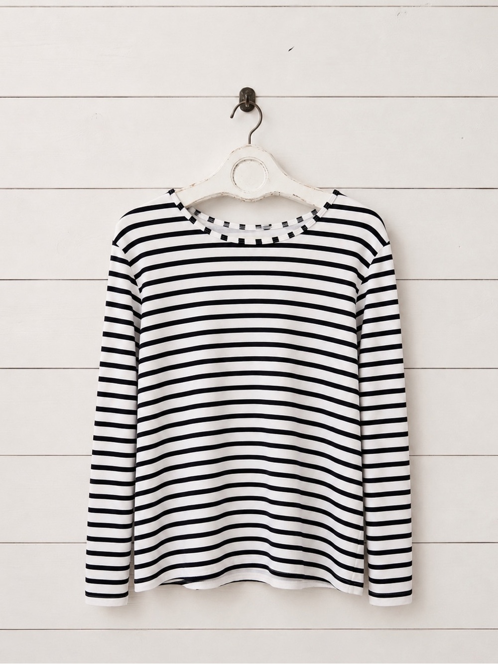 Lands' End Navy & White Striped Long-Sleeve Rash Guard Swim Tee